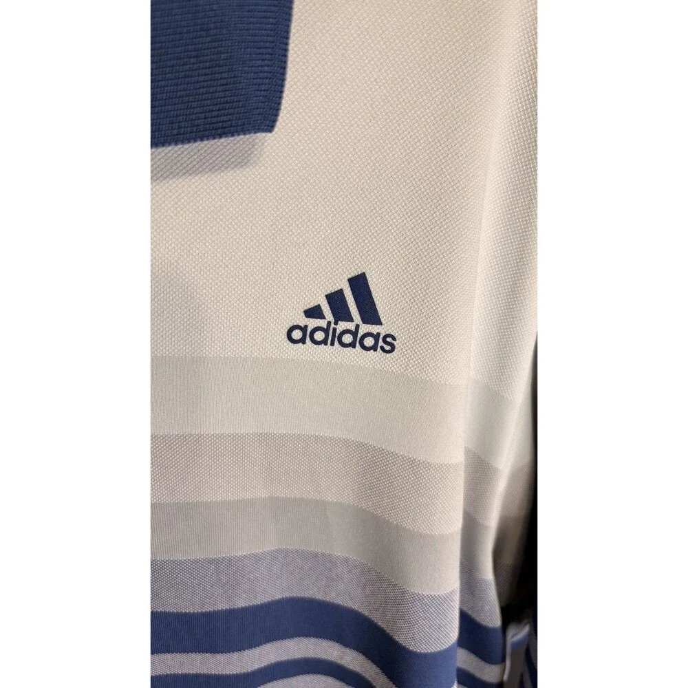 Adidas Climacool Polo Shirt Mens L White Stripe Golf Moisture Wicking Top